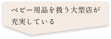 ベビー用品を扱う大型店が充実している