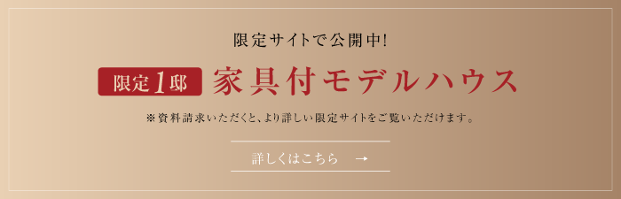 限定サイトで公開中！限定1邸家具付モデルハウス　キャンペーン期間9/30（月）まで　詳しくはこちら